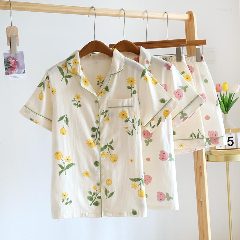 

Women's Sleepwear Shorts Pajamas Set For Women's Nightwear Cotton Short-sleeved Cardigan Sleep Tops With Thin Summer Suits