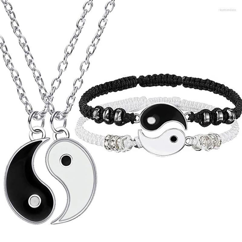 

Charm Bracelets Tai Chi Yin Yang Couple Necklaces Set Alloy Pendant Adjustable Braid Chain Bracelet Matching Lover NecklacesCharm Raym22