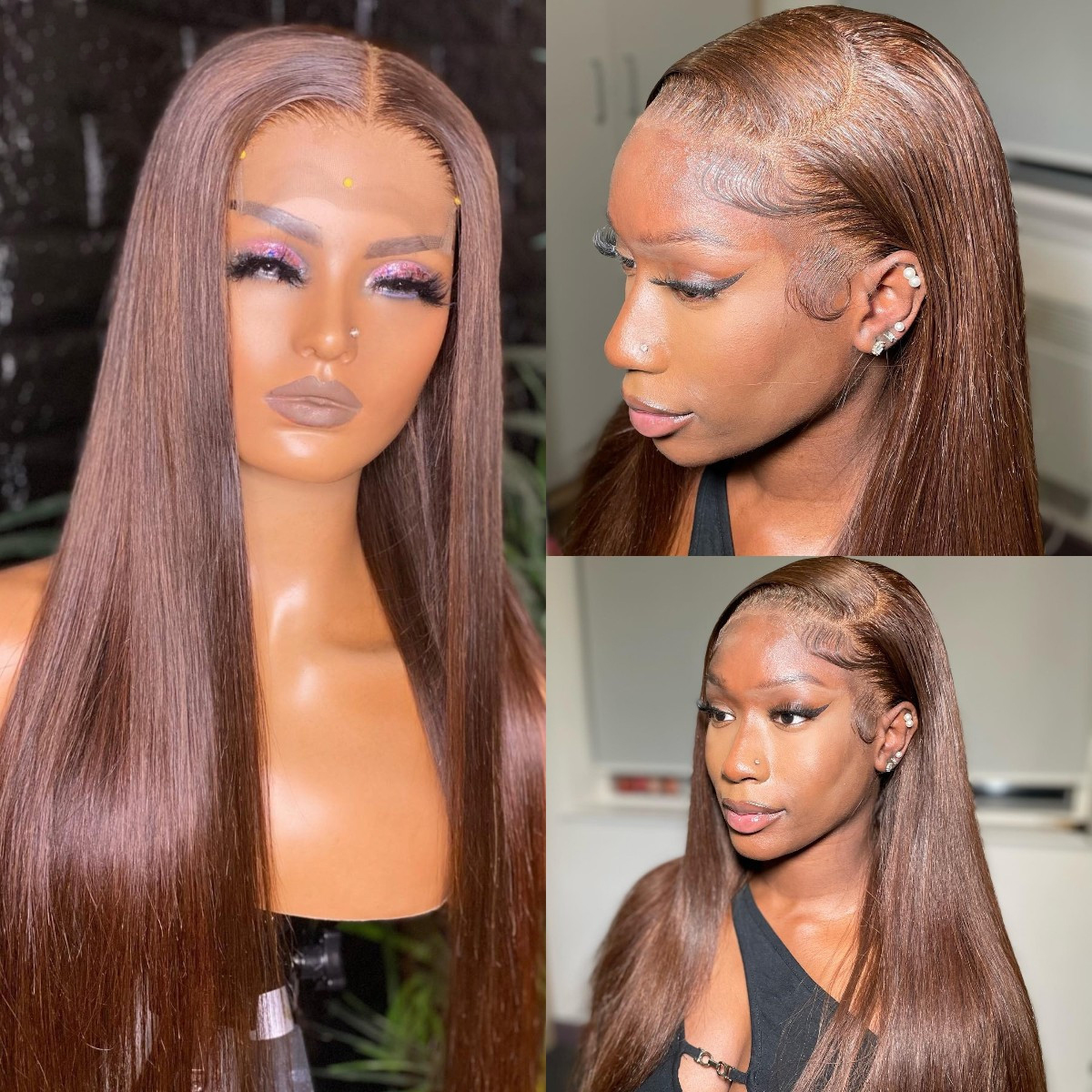 

Brown Straight 13X4 Lace Front Human Hair Wigs Honey Blonde Brazilian Remy Hair Transparent Lace Frontal Wig For Women, Light brown