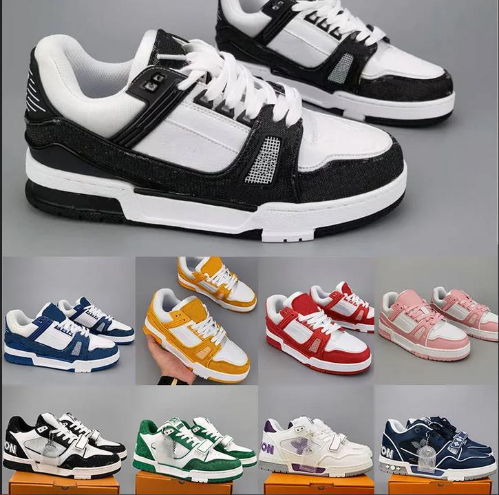 

Designer flat sneaker virgil trainer casual shoes denim canvas leather abloh white green red blue letter overlays fashion platform mens womens low sneakers 36-45 Hot, #7