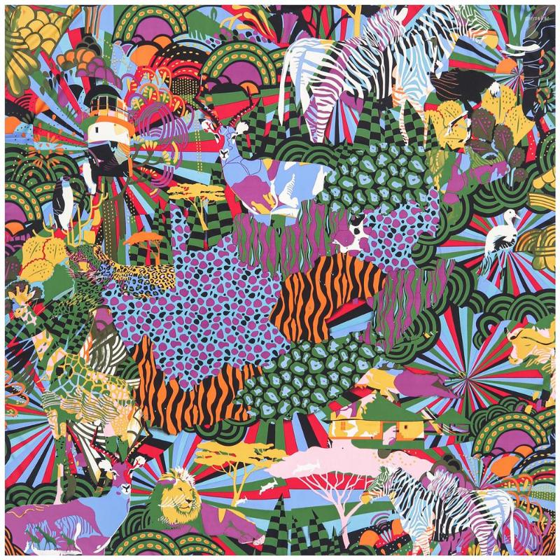 

Scarves 130cm Square Women Silk Scarf 2023 Pashmina Design Animal Leopard Zebra Shawl Bandana Kerchief Female Bow Ties