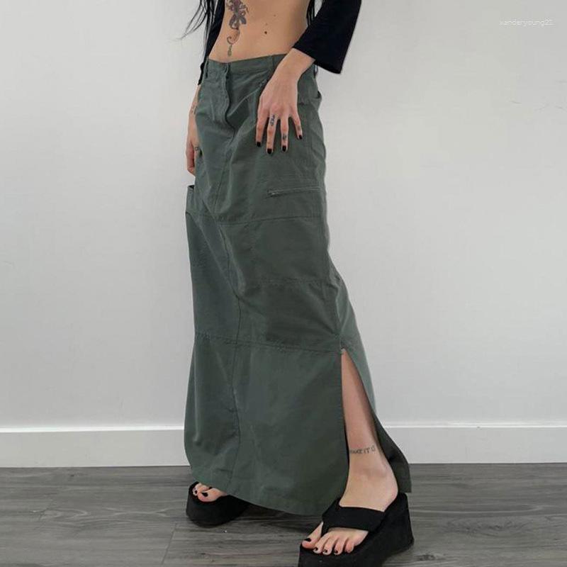 

Skirts Long Y2k Streetwear Low Waist Maxi Skirt Women' 2000s Fairycore Grunge Outfit Faldas Mujer Moda 2023 Jupe Femme Clothes, Gray