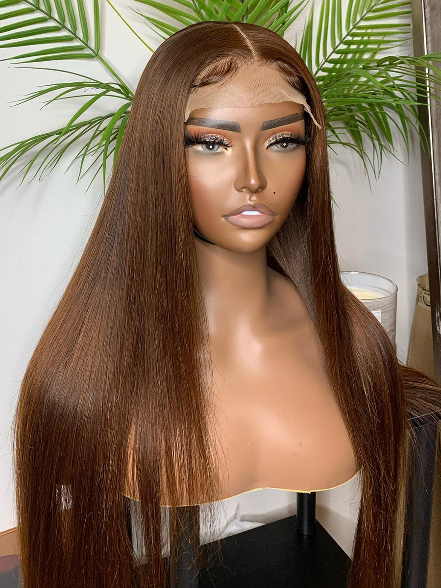 

Brown Straight 13X4 Lace Front Wigs Pre Plucked 13x6 Hd Lace Frontal Wig Human Hair 4x4 Closure Human Hair Wig, Light brown