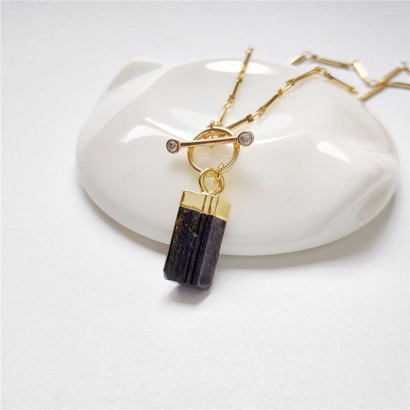 

Pendant Necklaces FUWO Natural Black Tourmaline Necklace Gold-plated Healing Crystal Stick Chain OT Buckle Jewelry For Women Gift NC410
