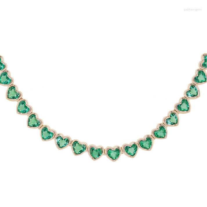 

Chains White Green Color 5A Cubic Zirconia Summer Women Collar Chokers Heart Shaped CZ Tennis Necklace