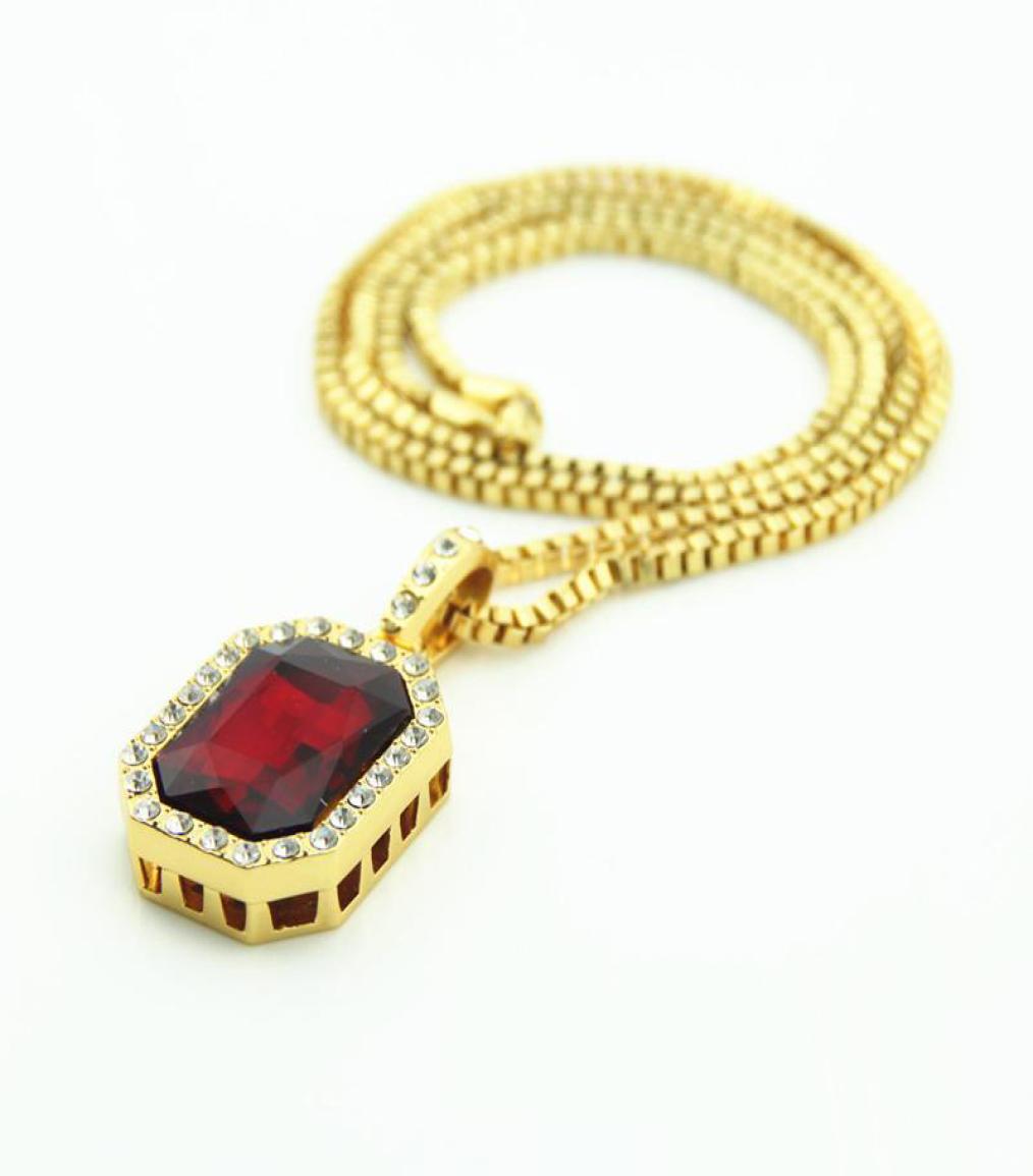 

New Gem Stone Charm Necklace Chain Rectangular Radiation Gemstone Necklaces Hip Hop Pendant Jewelry 1124756