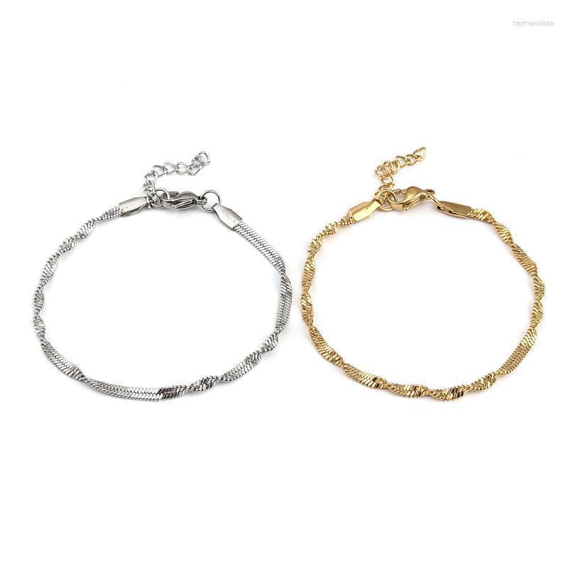 

Link Bracelets Chain Stainless Steel Gold Color Corrugate Lobster Clasp For Women Girl Jewelry Gift 17cm Long 1 PieceLink Raym22
