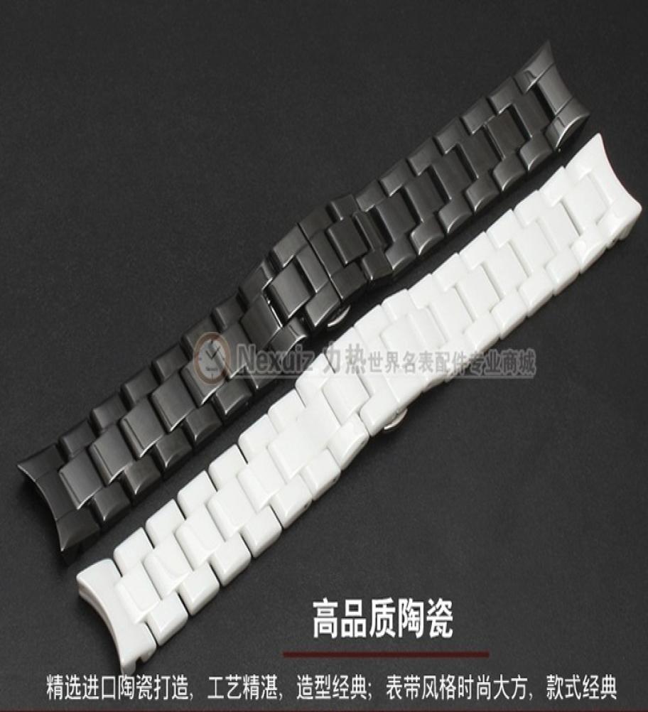 

WholeWatchbands 22mmHigh Quality Ceramic Watchband white black Diamond Watch fit AR1400 1403 1410 1442 Man watches Bracelet3470374