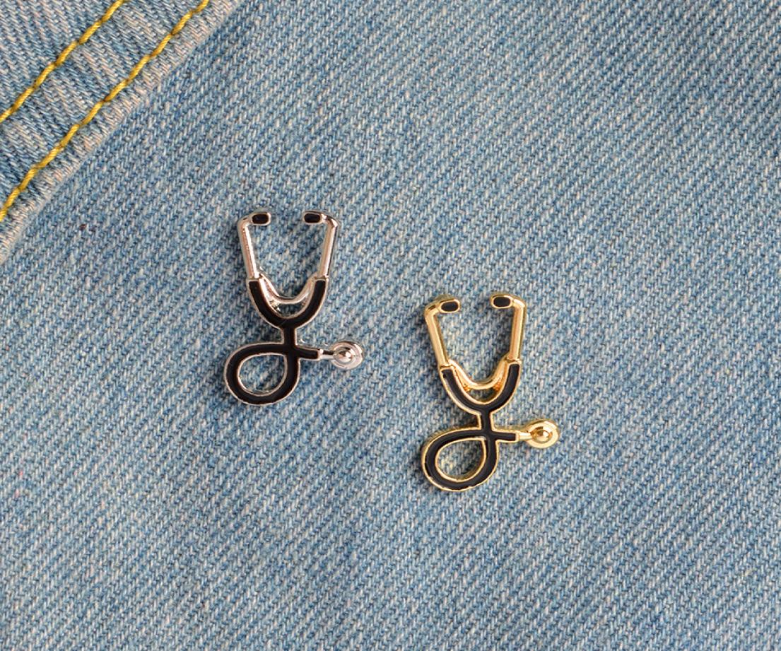 

Stethoscope cartoon gold silver doctor enamel equipment cute creative brooch lapels jeans suit ornament badge pins2271034