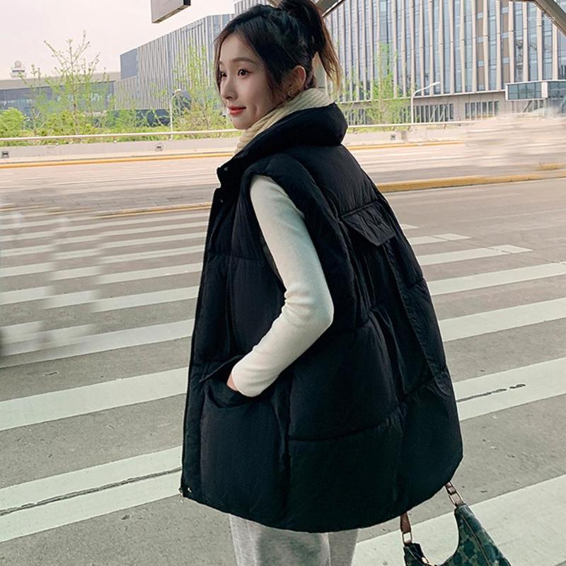 

Women' Vests Down Female Season Winter Fashion Loose Big Yards Cotton-padded Jacket Vest Coat Outside Woman 663YH, White