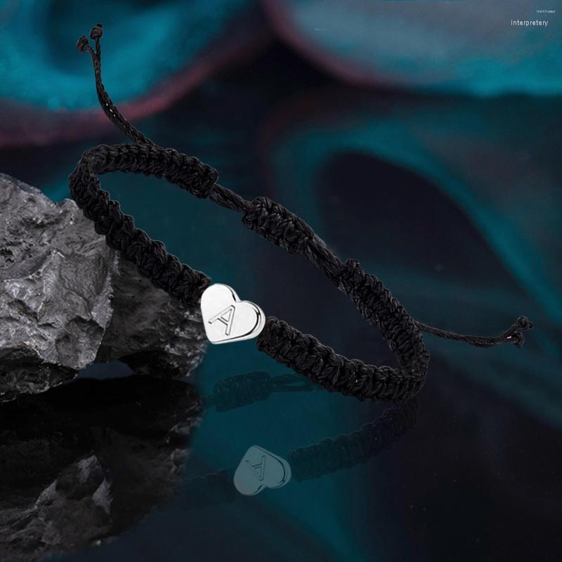

Link Bracelets Handmade A-Z 26 Letter Heart Bracelet Woven Baided Rope Women Men Initials Name Adjustable Bangle Couple Lover Jewelry