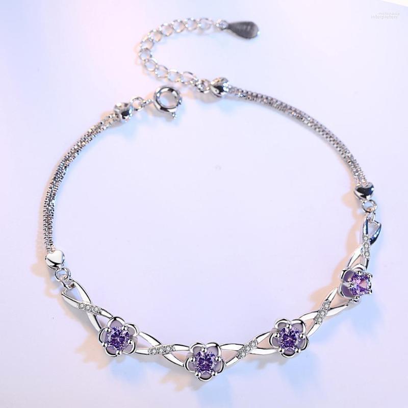 

Link Bracelets VENTFILLE Silver Color Crystal Flower Bracelet For Women Girl Birthday Gift Lovely Fashion Versatile Jewelry Drop