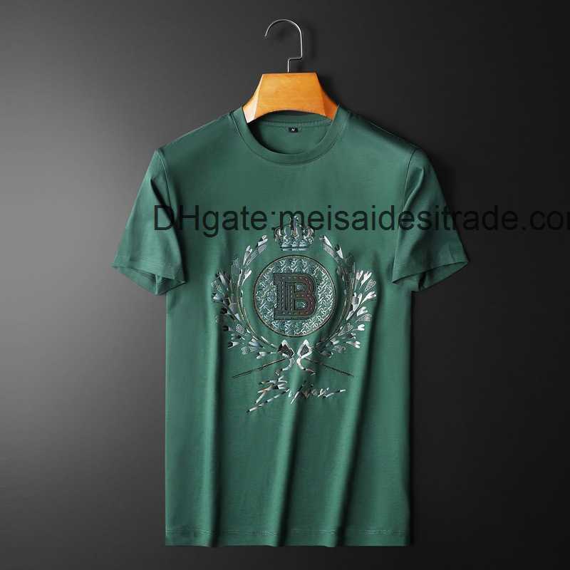 

AAAAA Designer Luxury T-shirt Bur Brand Summer New Silk Cotton Embroidery Short Sleeve Men's Slim Fit Versatile Round Neck T-shirt, White