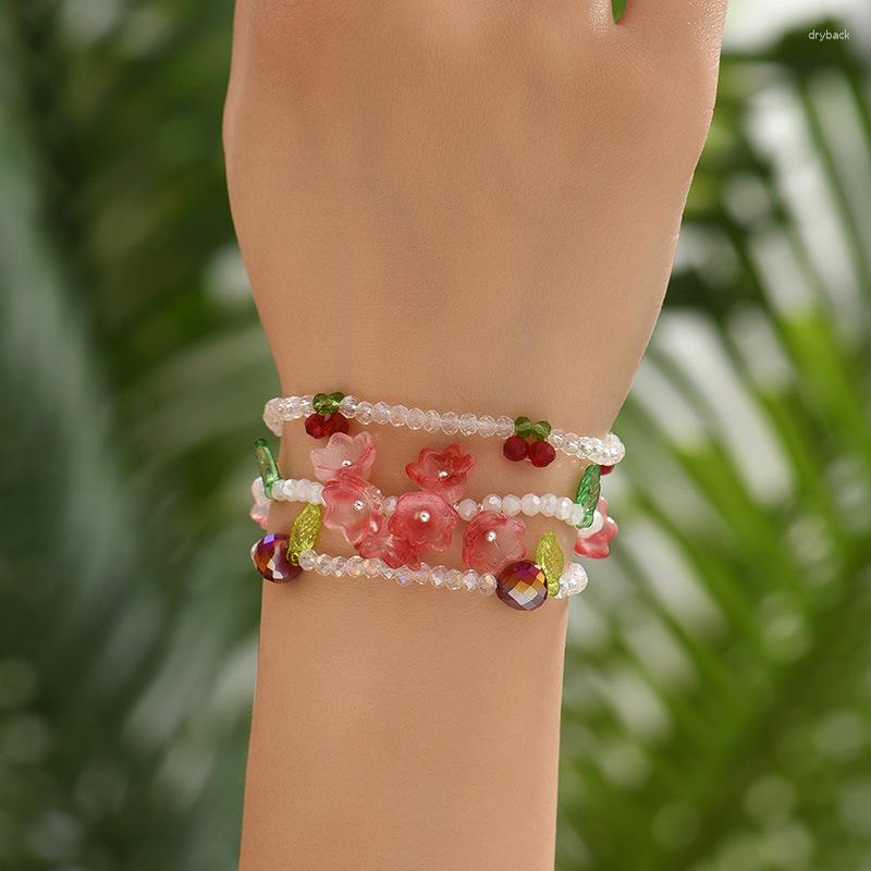 

Link Bracelets 3 Pcs Fashion Lovely Bead Cherry Bracelet Sets For Women Girls Boehmian Charm Handmade Adjustable Jewelry Accessories Gift