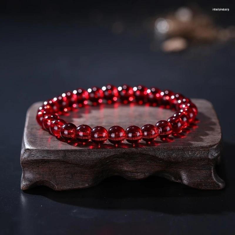 

Strand Natural Clear Garnet Beads Bracelet Women Lady Stretch Round Crystal Bead 8mm