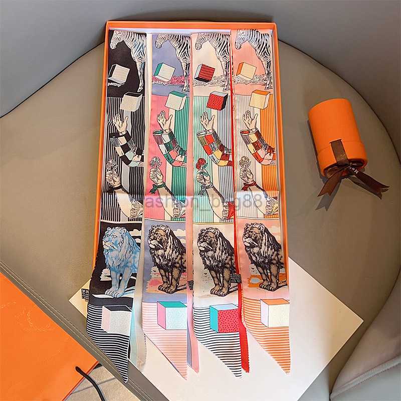 

Hs Twill Small Silk Scarf Theater Summer Winding Bag Handle Thin Narrow Long Ribbon French Hair Band Scarf