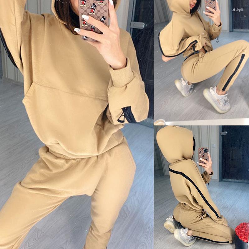 

Women' Two Piece Pants BKLD Tracksuit Women 2 Pcs Set Full Sleeve Oversized Hoodies Elastic Waist Sweatpants With Pockets Casual Sport Zip, Black