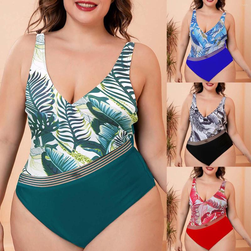 

Women's Swimwear 2023 Printed Retro Swimsuit Large Size Siamese Deep V Sling Covering Meat Slimming Two Piece Pant Suit For Women, Black