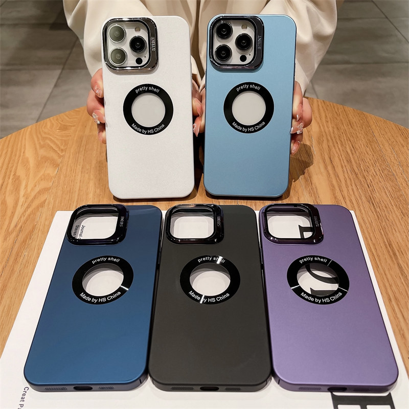 

Glass Lens Protection Bracket Phone Case For iPhone 14 13 12 Pro Max 14 Plus 13 Logo Hole Matte Hard PC Shockproof Bumper Cover