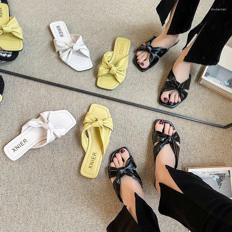 

Slippers Ladies Fashion Open Toe Female Sandals 2023 Summer Outdoor Leisure Bow Decoration Beach Flip-Flops, Yellow