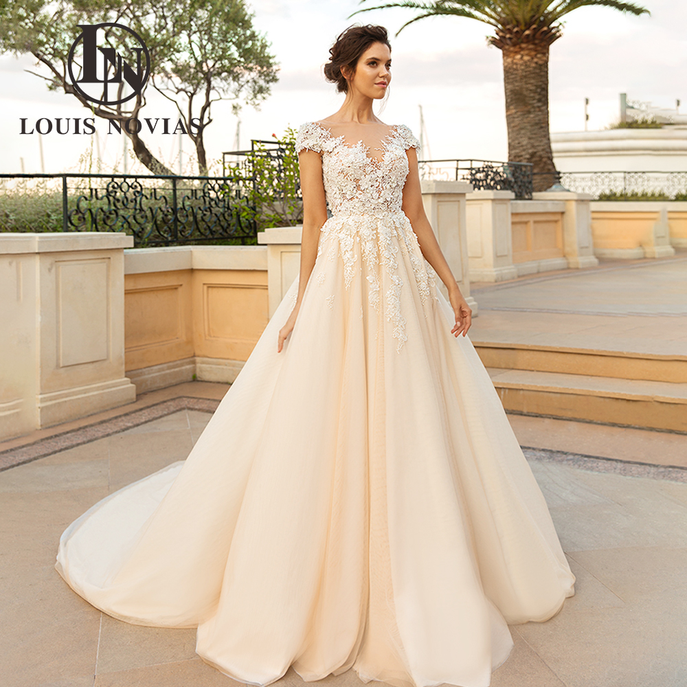 

A-Line Sweetheart Wedding Dress 2023 Short Sleeve Applique Romantic Princess Dress for Bride Backless Lace Dresses vestidos de novia, Customize