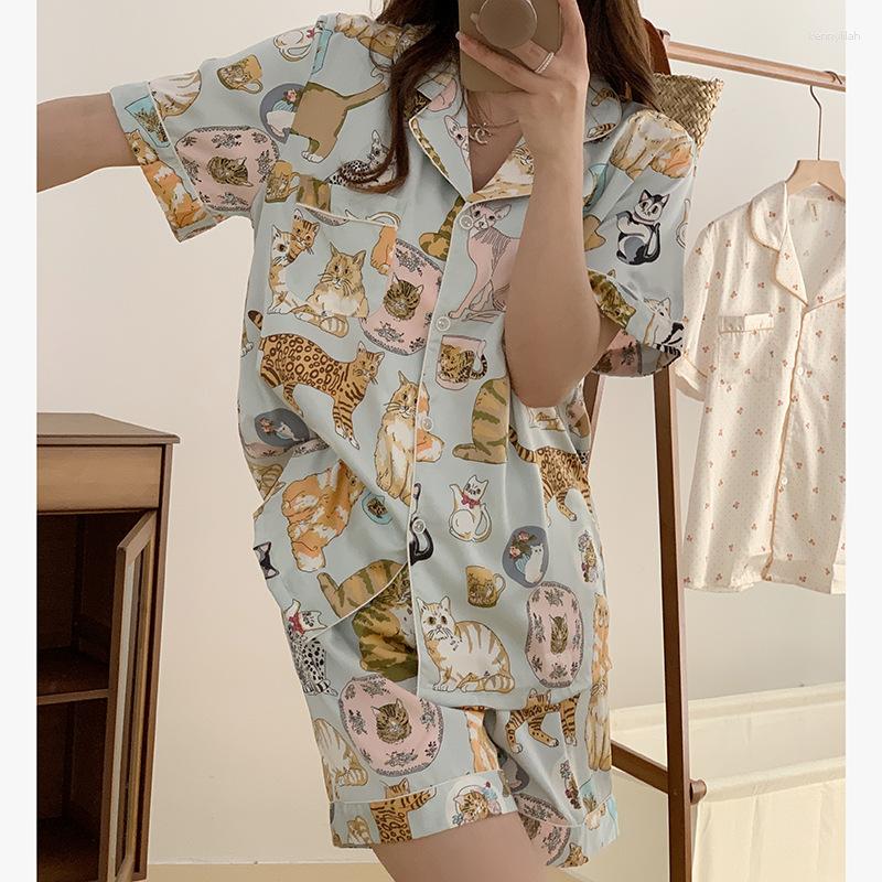 

Women's Sleepwear Summer Pajamas Female Cartoon Sweet Cute Wind Short Sleeve Shorts Thin Style Home Clothes Suit, Beige