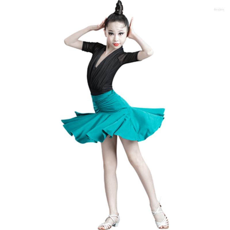 

Stage Wear Black Tops Girls Latin Dance Fringe Dress Kids Ballroom Competition Evening Party Performance Clothing Top Skirt Set, Tops and skirt