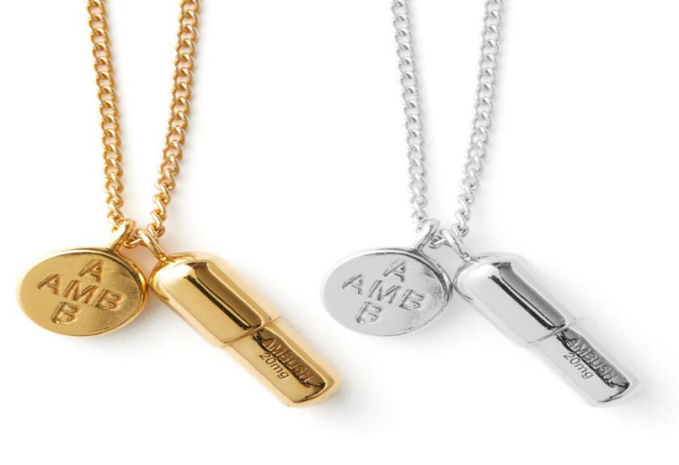 

AMBUSH capsule pill 925 pure silver necklace gold pendant male and female net red tide jewelry original gift box9282908