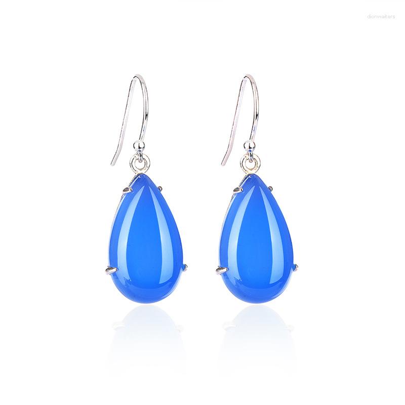

Stud Earrings 2023 925 Sterling Silver Retro Light Luxury Blue Chalcedony Transparent Temperament Drop Shaped Female Jewel