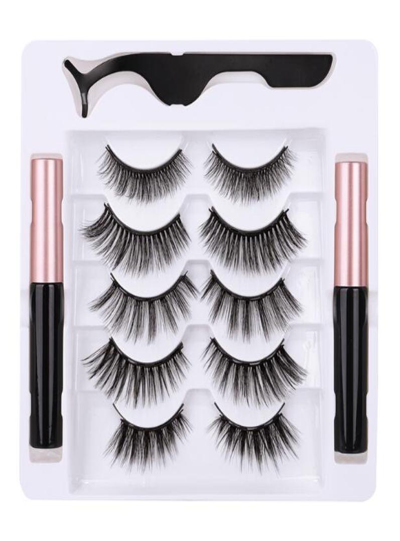 

5 Pairs Magnetic false eyelashes set thick natural long with magnet eyeliner tweezer reusable handmade fake lashes DHL 6641776