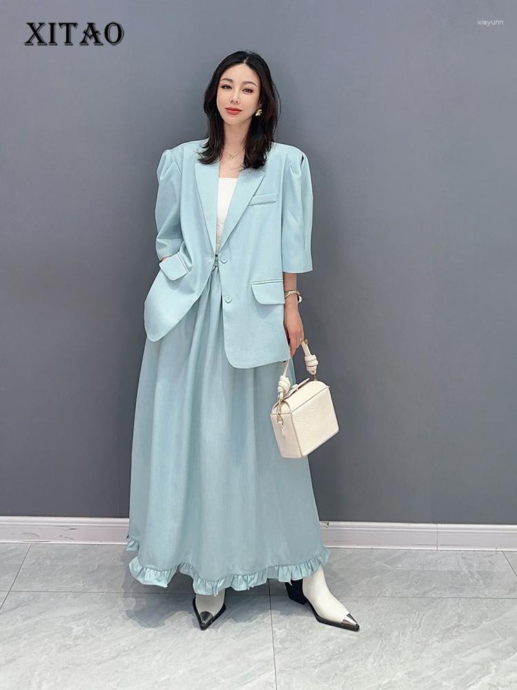 

Work Dresses XITAO Edible Tree Patchwork Dress Sets Loose Solid Color Notched Single Breasted 2023 Summer Casual Fashion HQQ0227, Sky blue hqq0227