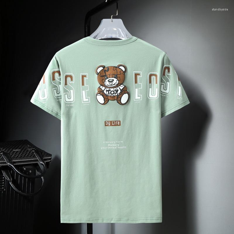 

Men's T Shirts Summer Plus Fat Size Men's Cotton T-shirt Short Sleeve Cartoon Bear Alphabet, White