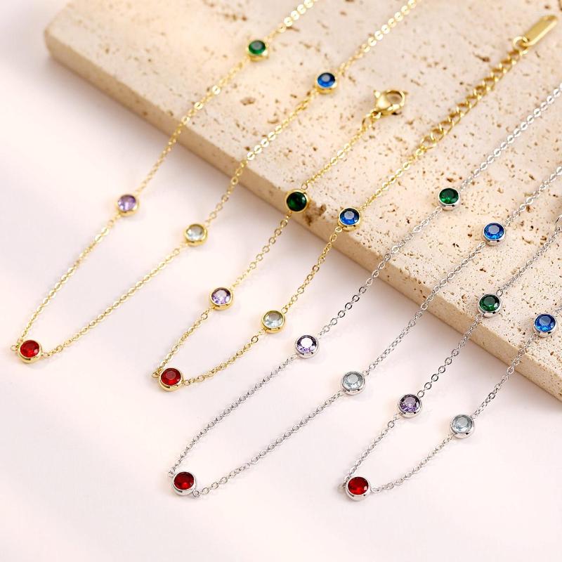 

Chains Colorful Titanium Steel Zircon Inlaid Bracelet Necklace Set