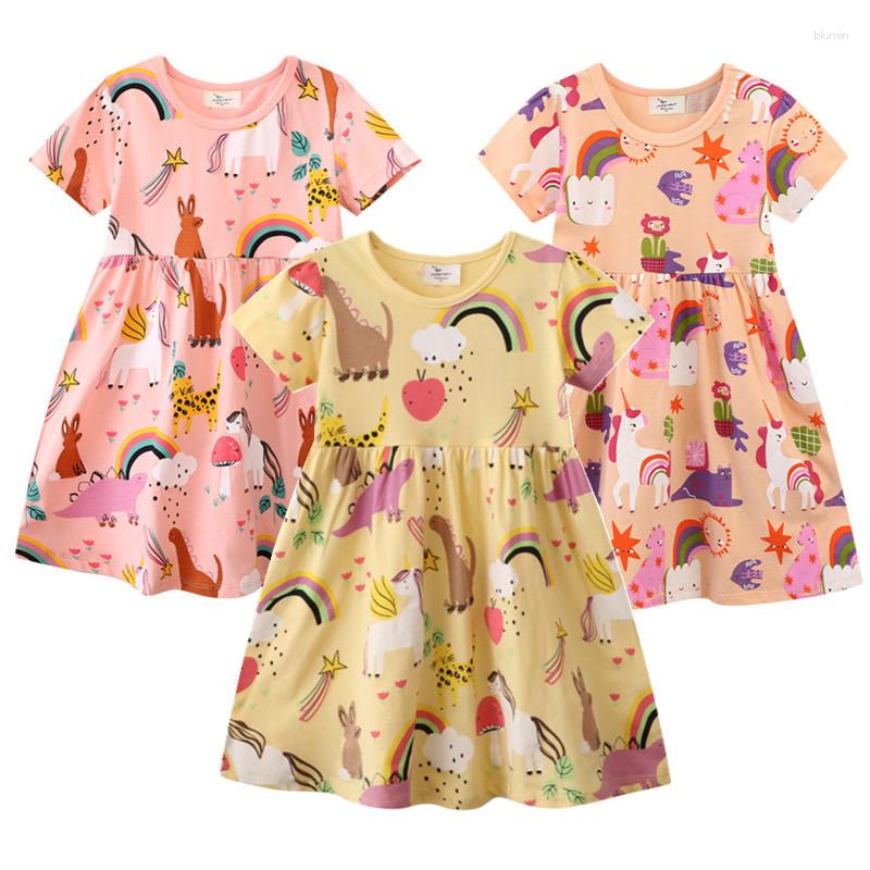 

Girl Dresses Animals Butterfly Print Girls Dress Summer Rainbow Cotton A Line For Kids Cartoon Short Sleeve Princess, 67223