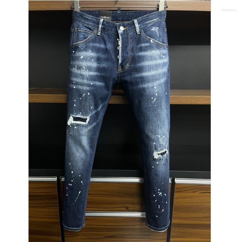

Men's Jeans Men's Fashion High Street Denim Fabric Pants Casual Trendy Moto&Biker Hole Spray Paint 9883#, 9883