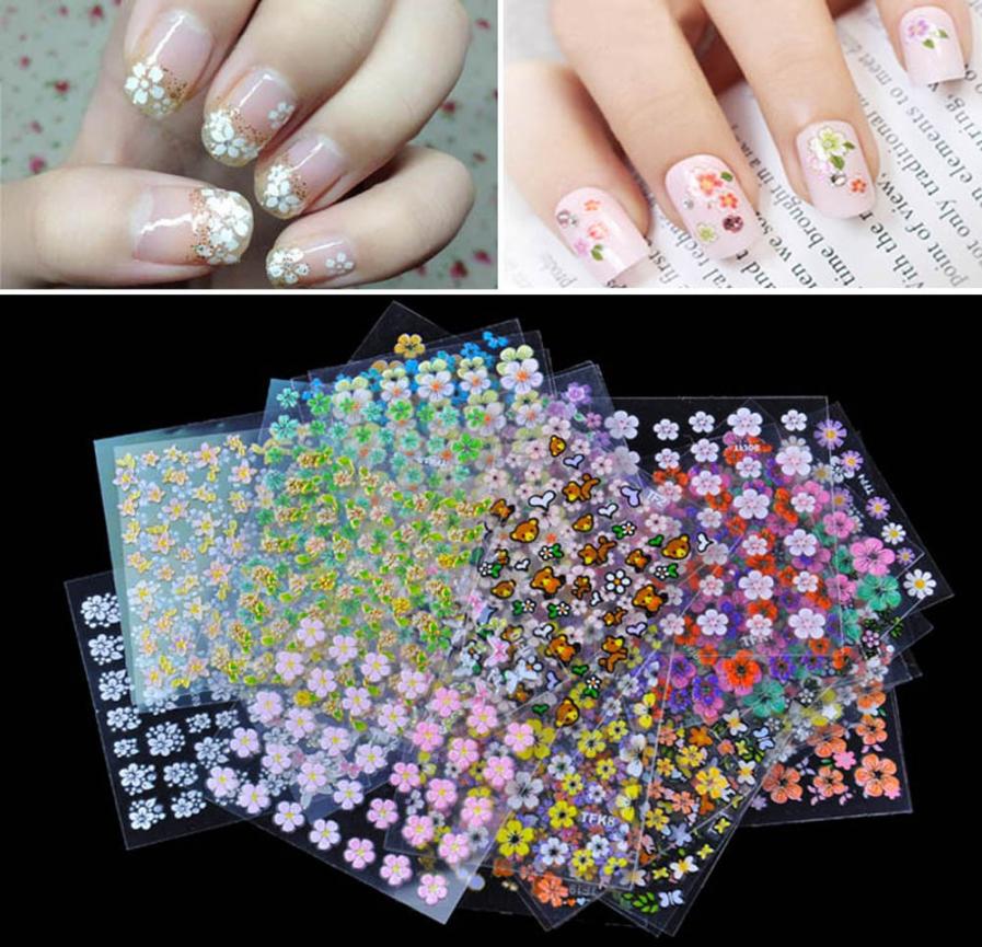 

3D Nail Art Stickers Decals Manicure Flower Design Adhesive Water Transfer Sticker for Christmas 50Sheets8216583, Light yellow