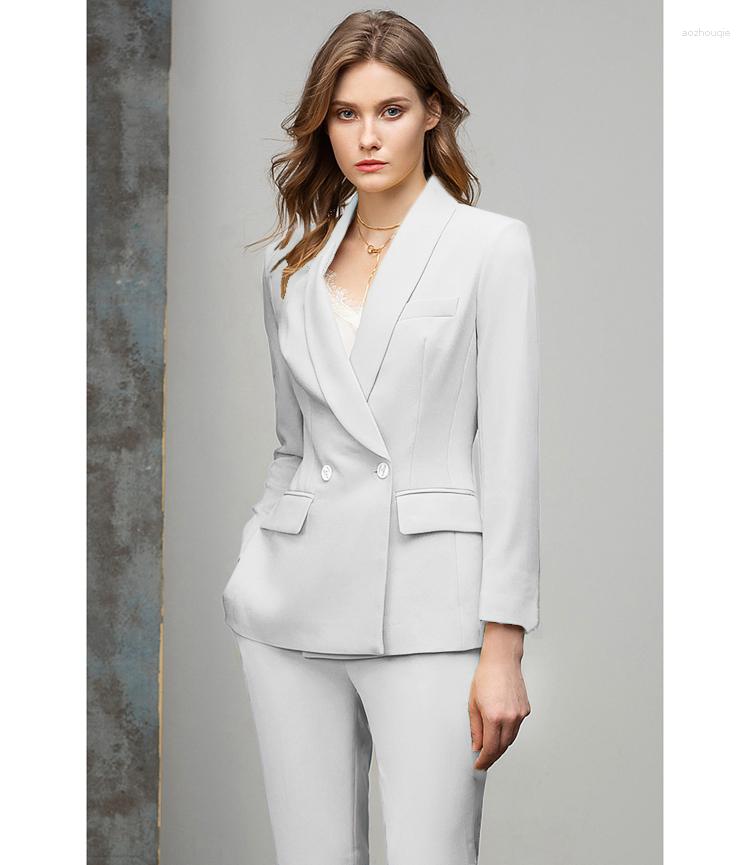 

Women's Two Piece Pants Women's Office Clothing Formal Suits Blue Blazer 2 Pieces, White