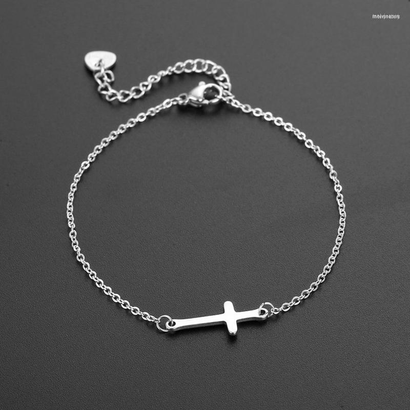 

Bangle Classic Simple Silver Color Cross Pendant Bracelet Stainless Steel Women's Accessories Fashion Party Jewelry Gift