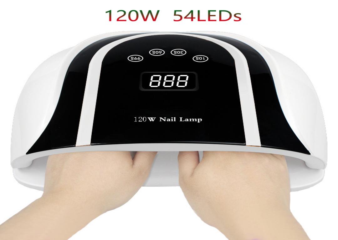 

120W SUN T4 UV LED Nail Lamp Professional Manicure Dryer 54 LEDs Fast Dry Gel Polish 10S 30S 60S 99S Detachable Pedicure Lamps4331640, Black