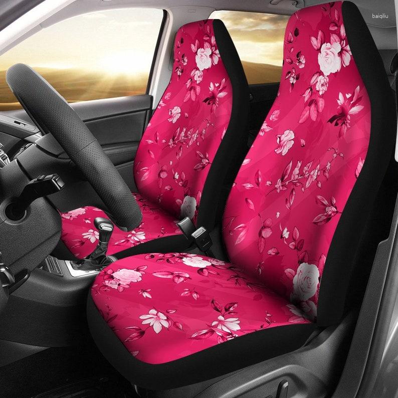 

Car Seat Covers Pink Floral Flowers Pair 2 Front Cover For Protector Accessory