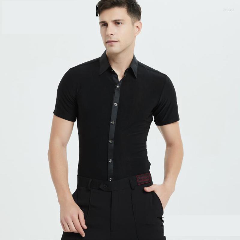 

Stage Wear Professional Mens Latin Ballroom Dance Tops Training Or Performance Shirt For Male Short Sleeve Practice Dancewear DWY1868, Black