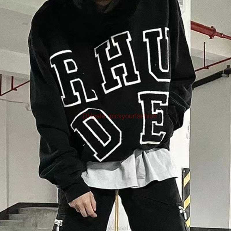 

Designer Clothing Mens Sweatshirts Hoodies Rhude Towel Embroidery Letter Embroidery Loose Autumn Winter High Street Terry Hoodie Sweater Male Fashion Streetwear, Shipping fee