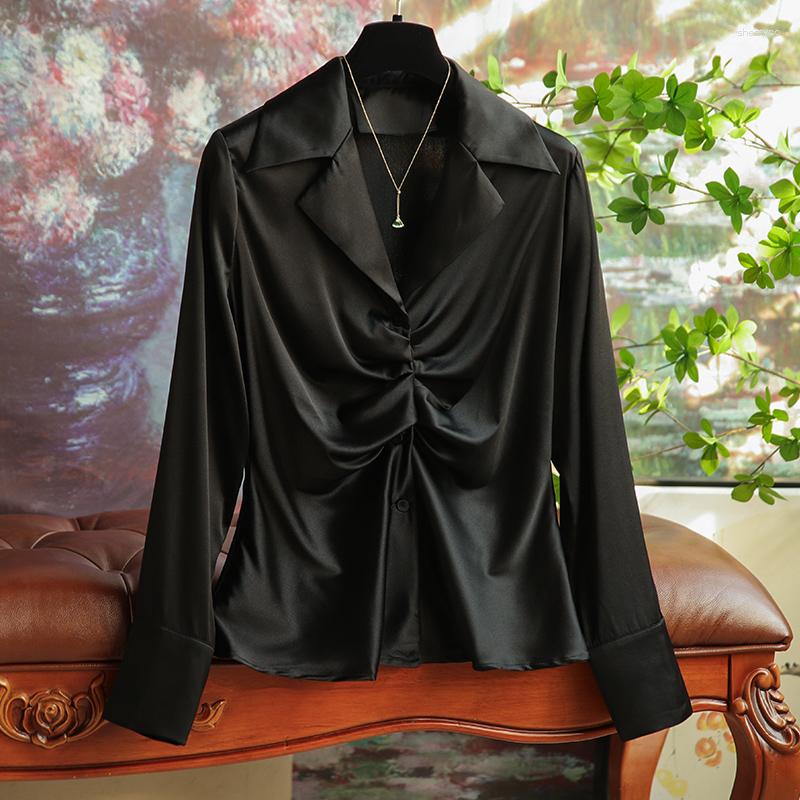 

Women' Blouses High Quality Light Luxury Silk Tops For Womens Summer Office Work Lady Elegant Up Temperament Black Casual Shirt Blouse