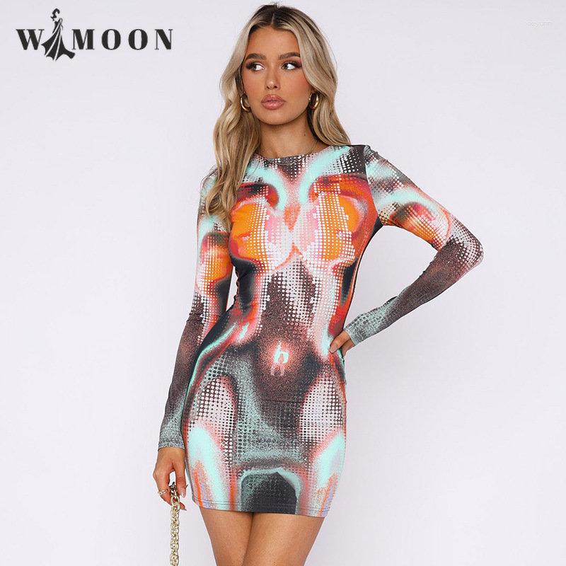 

Casual Dresses Y2K Fashion 3D Colorful Print Elastic Dress Women 2023 Spring Summer Long Sleeve Party Club Ladies Bodycon Vestidos, Multicolor