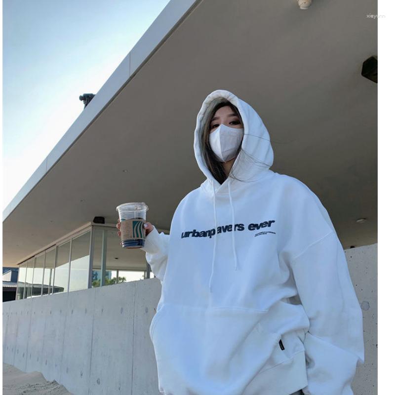 

Women's Hoodies Women's White Grey Baggy Fleece Pullover Vintage Pocket Letter Printing Sweatshirt Lazy Casual Raglan Sleeves Hoodie, Grey white