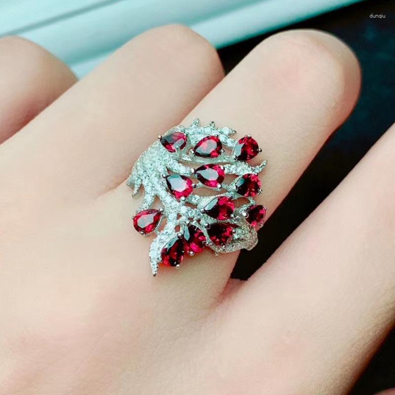 

Cluster Rings Jewelry Baroque Style Silver Gemstone Ring For Party Natural Garnet 925