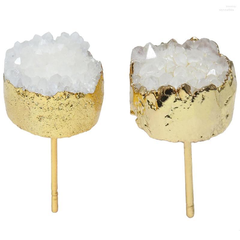 

Stud Earrings Titanium Coated Quartz Cluster Golden Women Jewelry