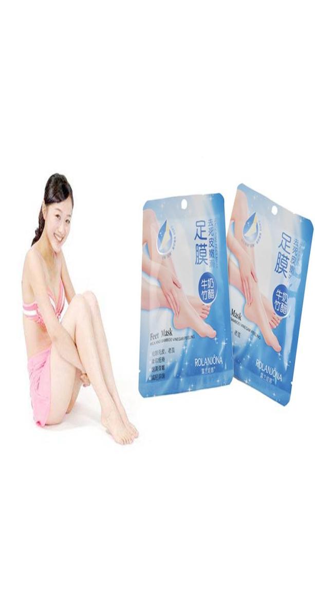 

New Rolanjona Milk Bamboo Vinegar Feet Mask Peeling Exfoliating Dead Skin Remove Professional Feet sox Mask Foot Care 6085379