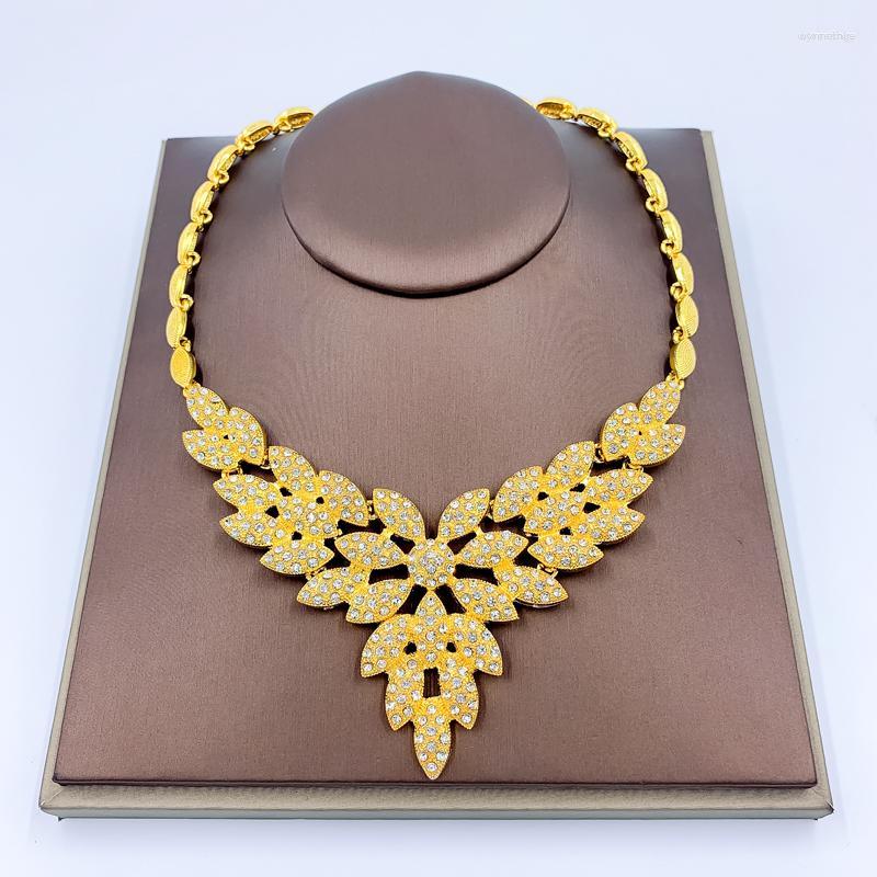 

Chains Dubai Crystal Necklace Bridal Earrings Bracelet For Women Ring Fashion Jewelry Sets Wedding Accessories
