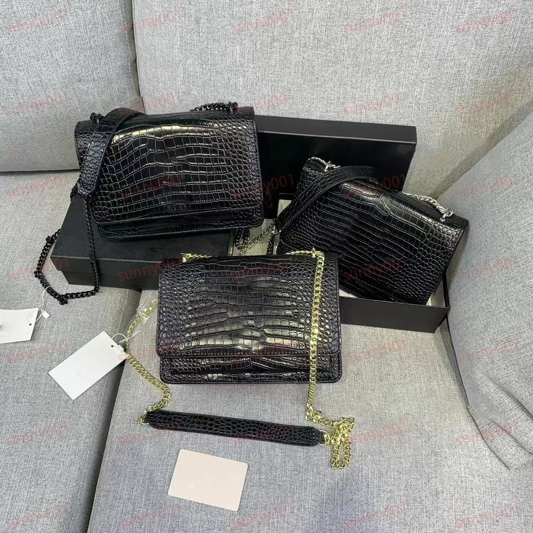 

Cross Body Bag Designer Banquet Wallet Hardware Chain Women Shoulder Bags Leisure Celebrities Gift Style Luxury Crocodile Plaid Pattern, Black hardware